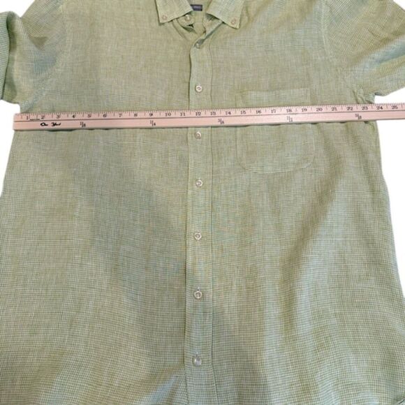 Hickey Freeman Linen Italian Shirt Button Front Green White Size Large - Picture 6 of 9